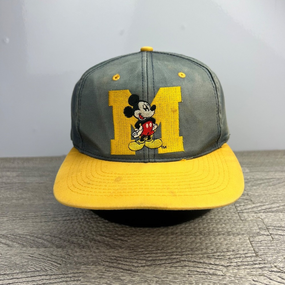 Vintage 90s Disney Mickey Mouse Hat Cap Snap Back Adjustable Faded Blue Logo